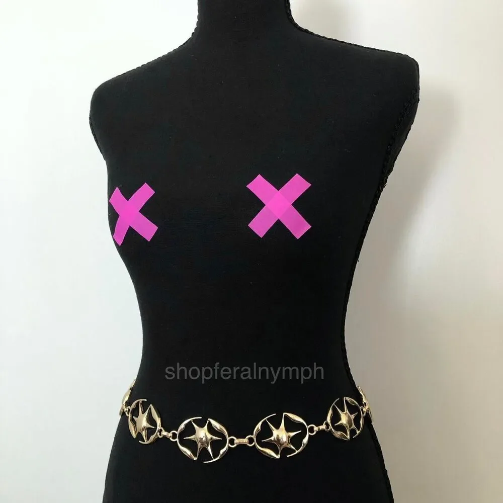 Y2K Celestial Liquid Gold Starburst Chain Belt, Fits 23.5–42.5 Inches, X7GA1218